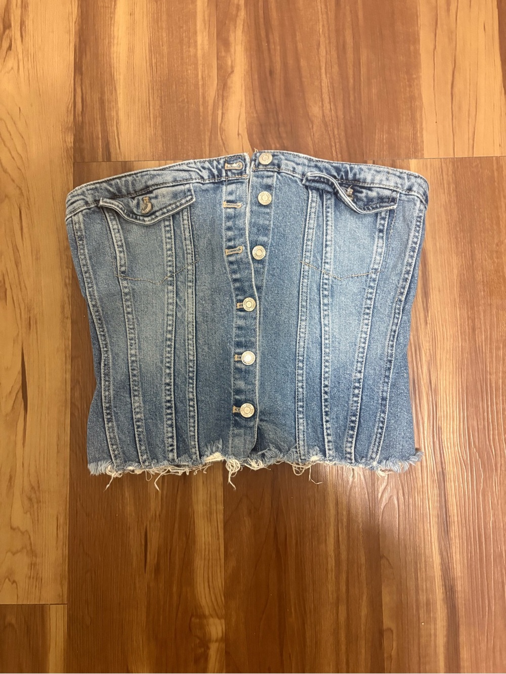 Zara Light Blue Denim Button-Front Corset Top
